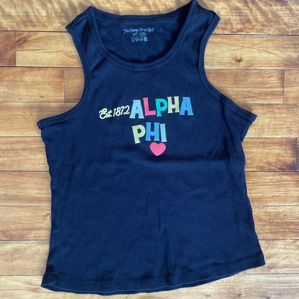 Hang Loose Hut Alpha Phi (APHI) Ribbed Black Cropped Tank Top